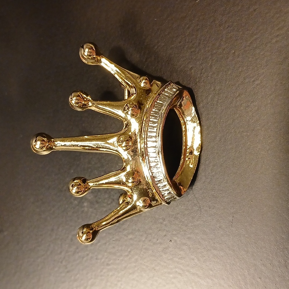Hallmark Cards Crown Brooch Pin Goldtone Silvertone Jewelry